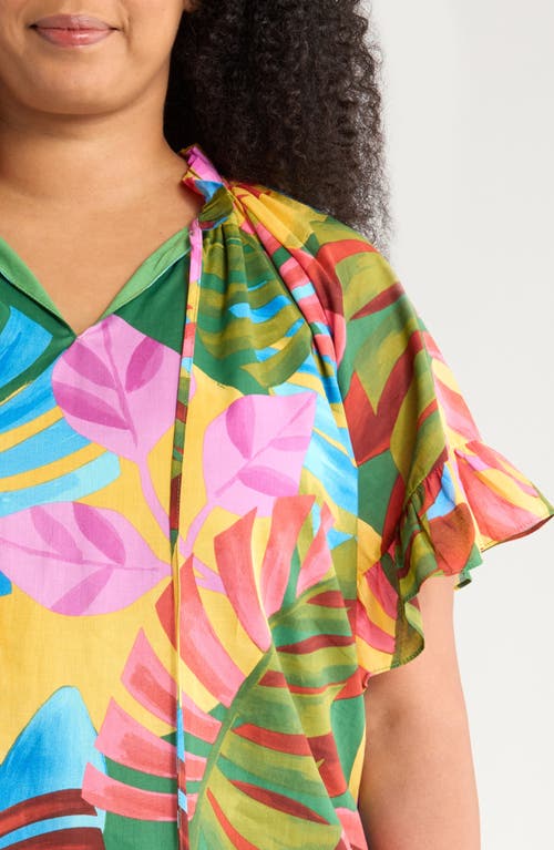 Sugarlips Novi Tropical Print Cotton Top In Green