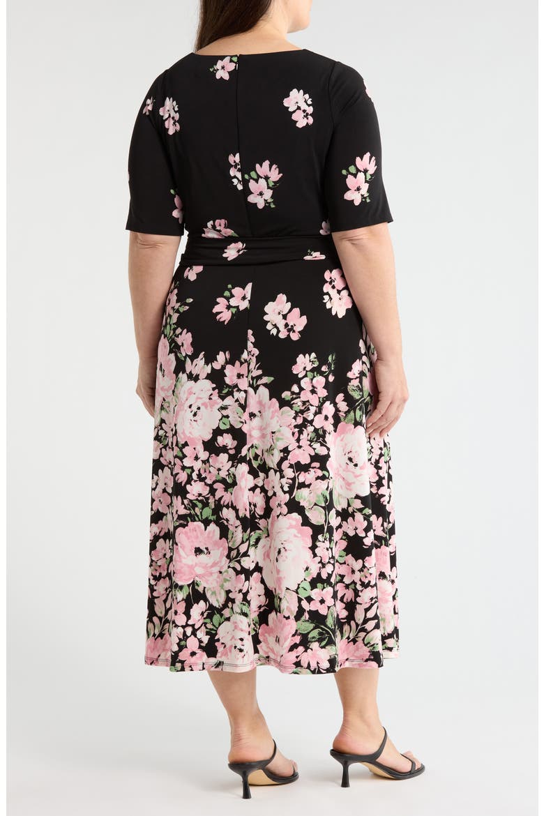 Floral Print Fit & Flare Midi Dress, Alternate, color, BLACK/ TUTU MULTI