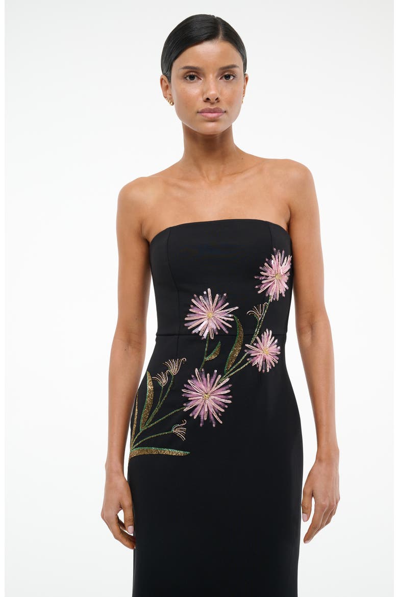 Brooke Floral Beaded Strapless Cocktail Dress, Alternate, color, DAHLIA DAYDREAM BLACK