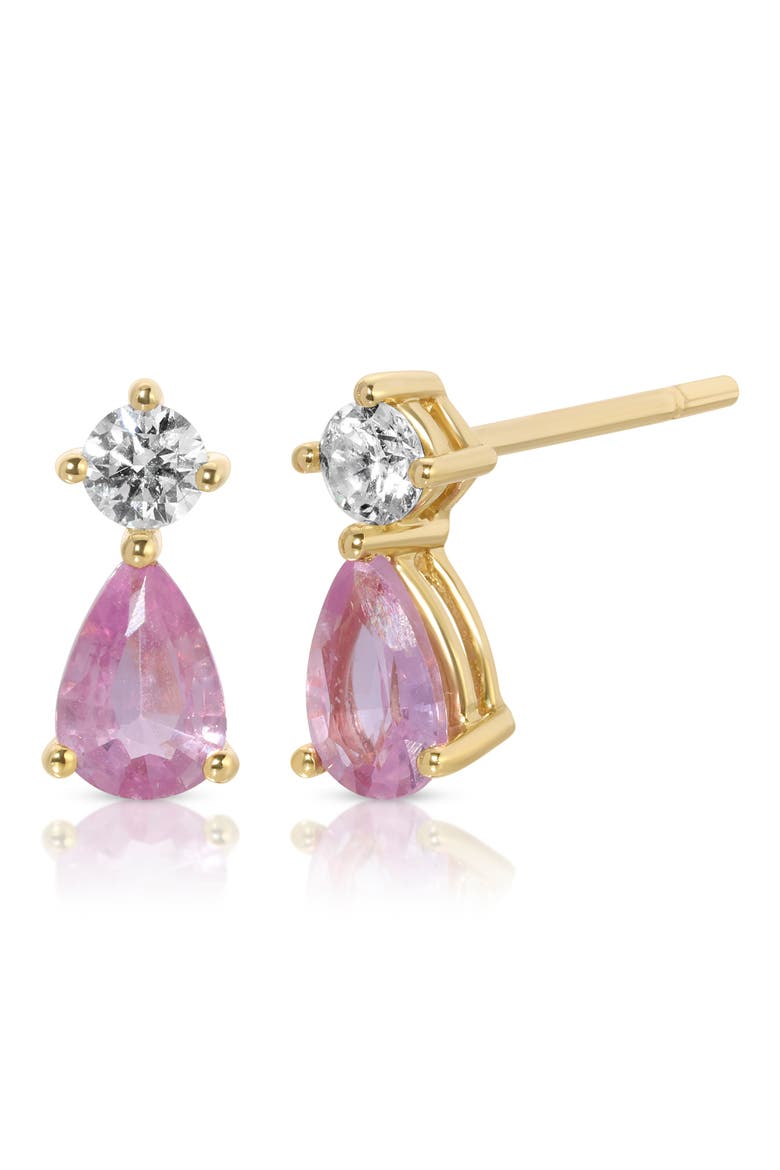 18k Gold Pink Sapphire & Diamond Stud Earrings, Main, color, 18K YELLOW GOLD
