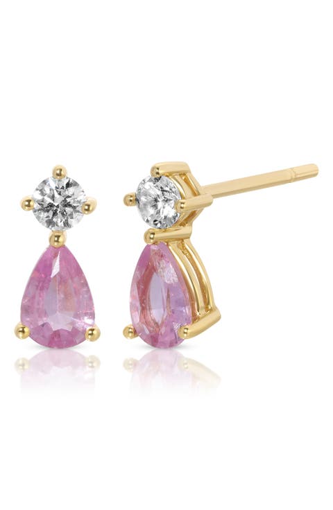 18k Gold Pink Sapphire & Diamond Stud Earrings