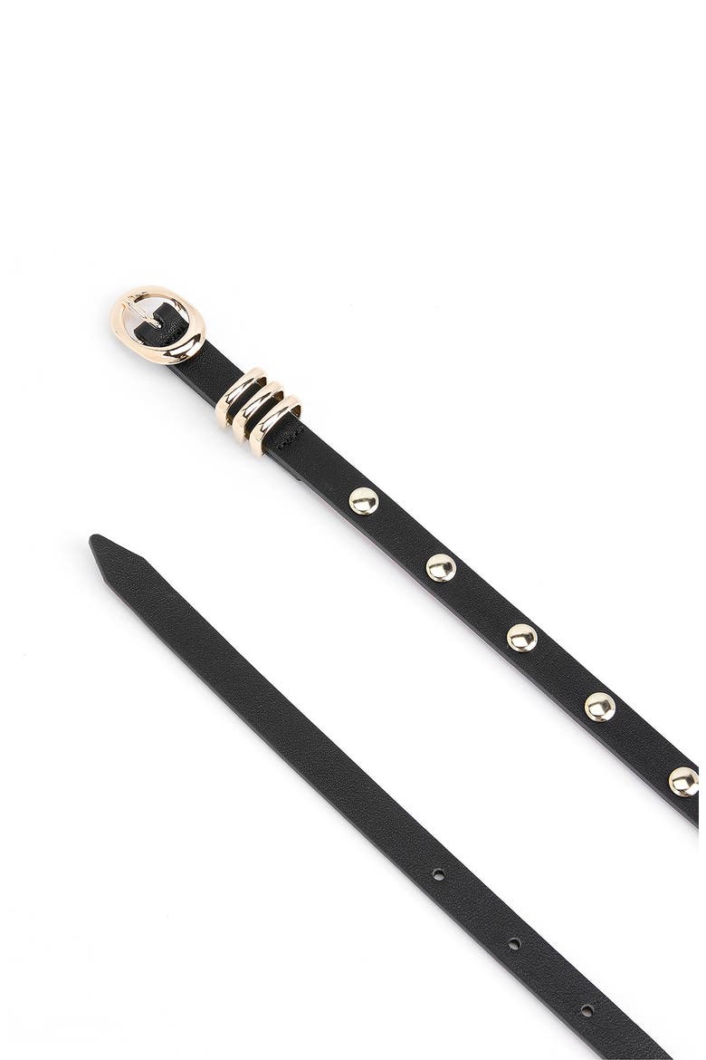 Skinny Studded Leather Belt, Alternate, color, BLACK