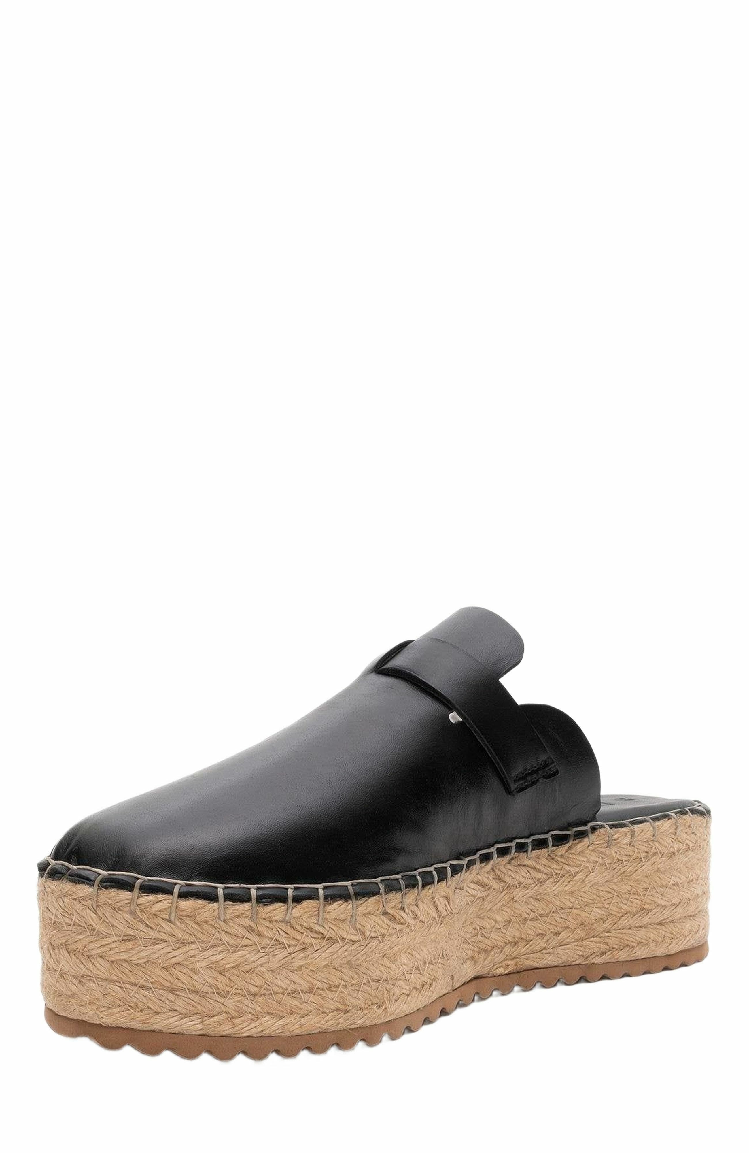 Forever & Always Shoes Novas Leather Platform Espadrille Mule, Alternate, color, Black Leather