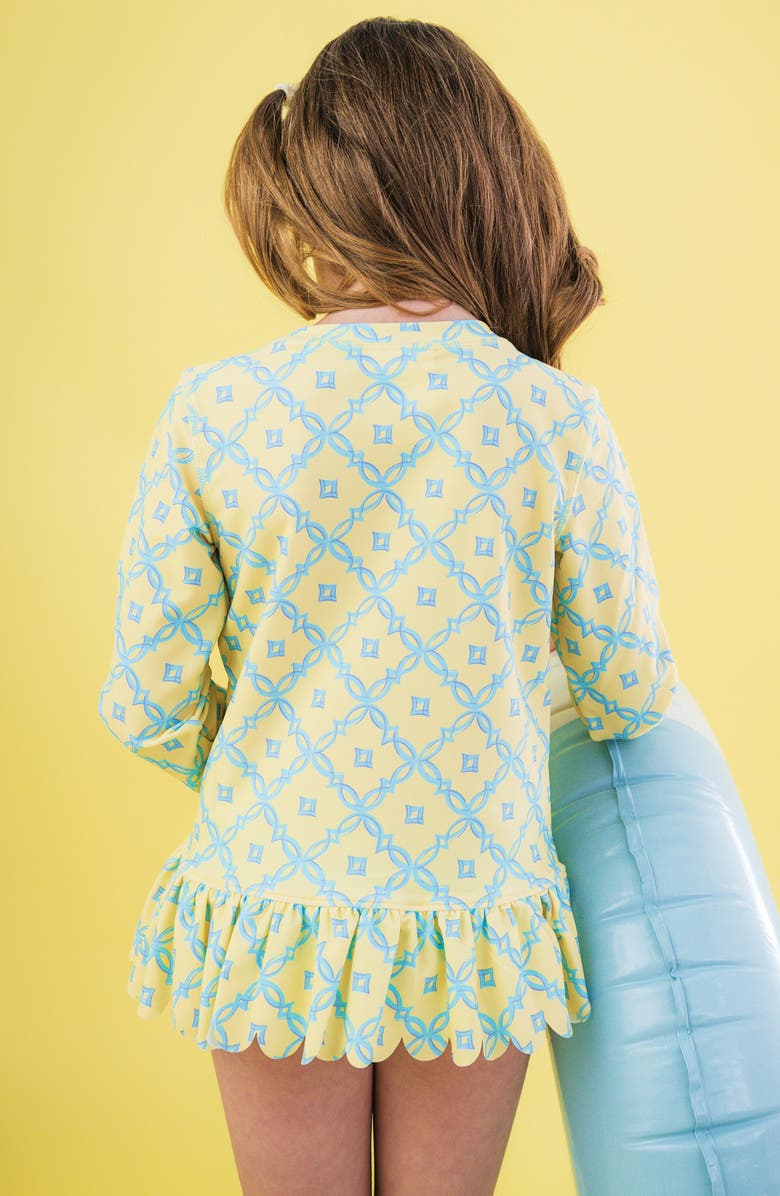 RuffleButts Kids' Banana Coastal Ruffle Long Sleeve Skirted UPF 50+ Rashguard, Alternate, color, Yellow
