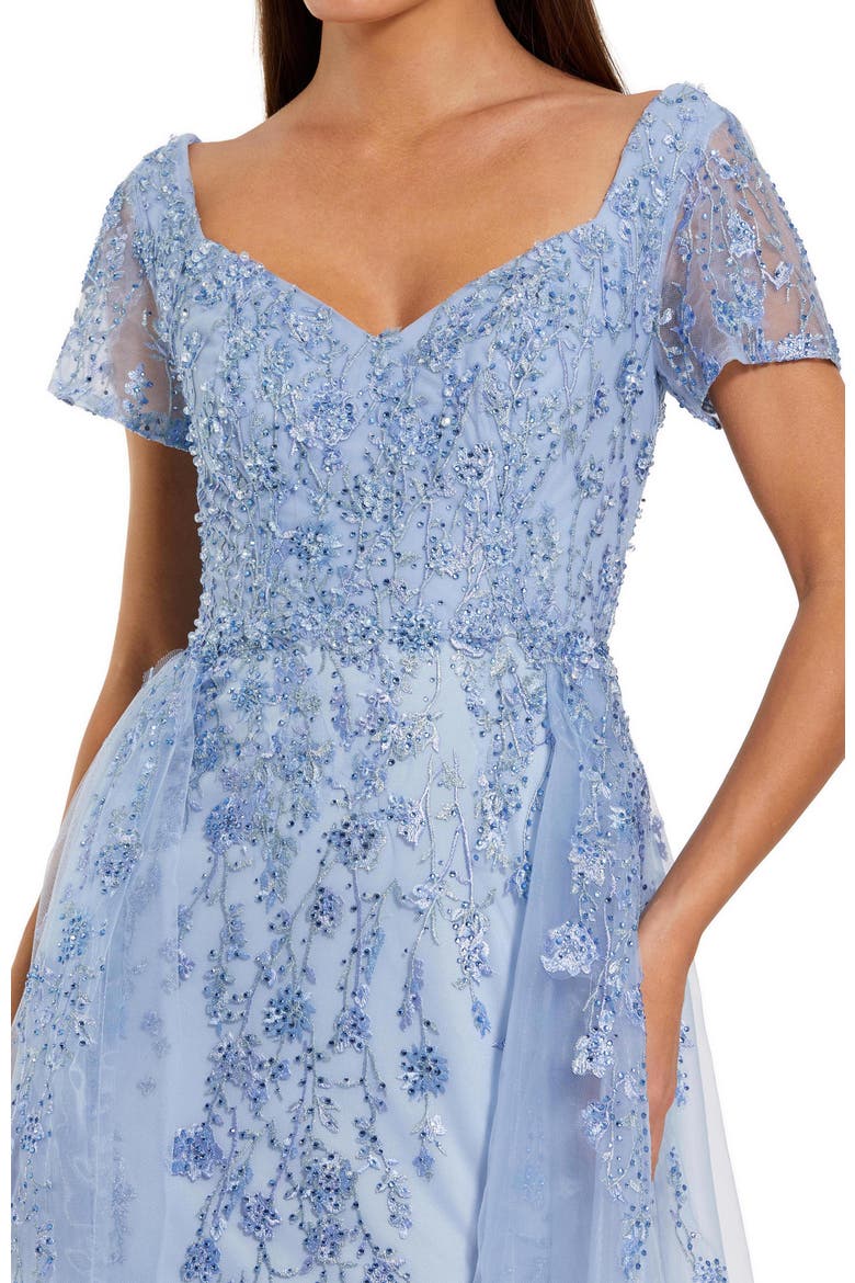 Beaded Embroidered Overskirt Cap Sleeve Gown, Alternate, color, Powder Blue