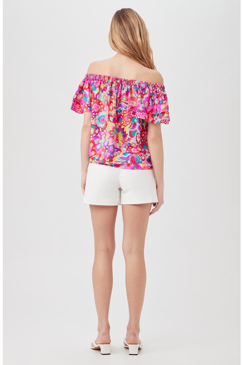 Silia Print Ruffle Sleeve Off the Shoulder Top, Alternate, color, PINK MULTI