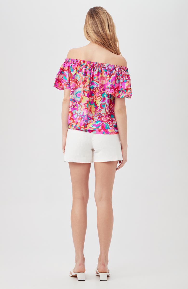 Trina Turk Silia Print Ruffle Sleeve Off the Shoulder Top, Alternate, color, Pink Multi