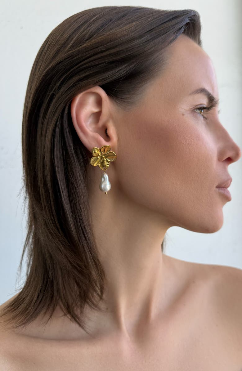 Adornia Flower Faux Pearl Drop Earrings, Alternate, color, 