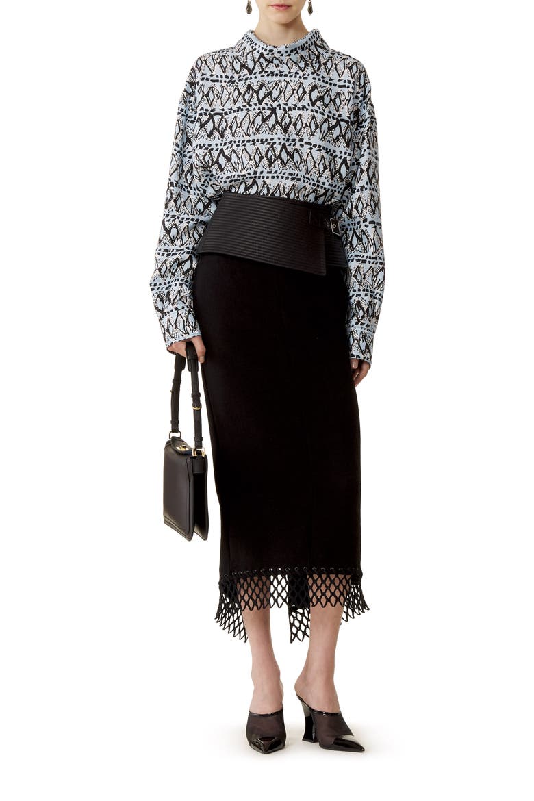 High-Neck Printed Silk Top, Alternate, color, Blue