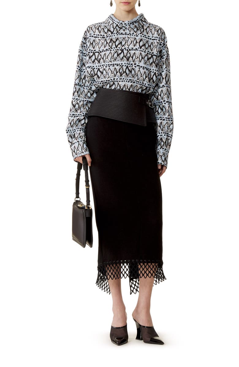 Lanvin High-Neck Printed Silk Top, Alternate, color, Sky Blue/Black