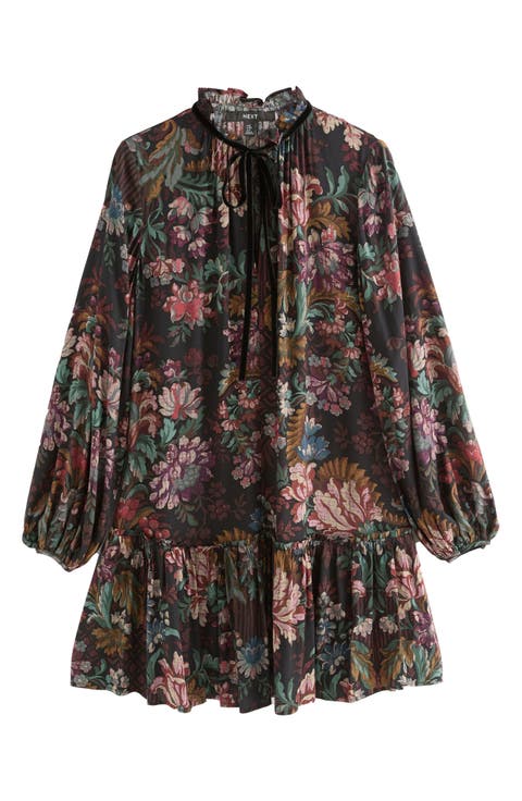 Floral Long Sleeve Ruffle Hem Dress