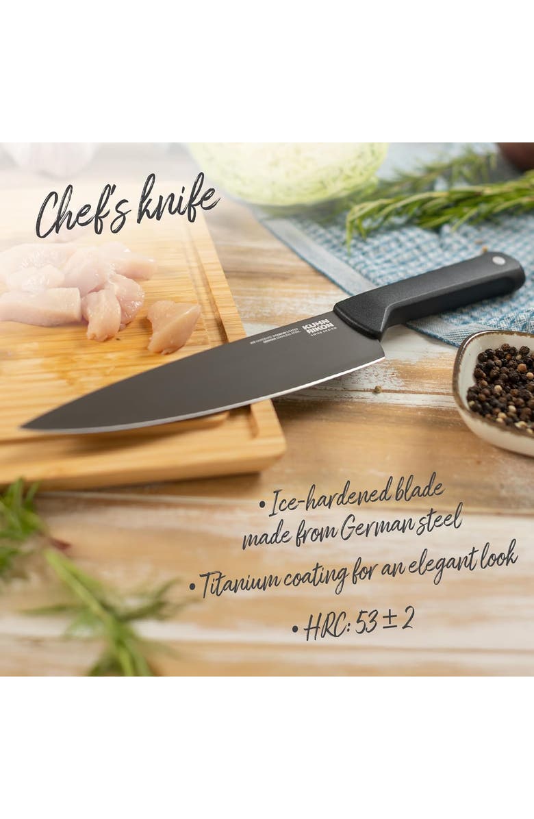 Kuhn Rikon ICED 3 Piece Knife Set, Paring, Chef, Bread, Ice Hardened German Stainless Blade, Alternate, color, Black