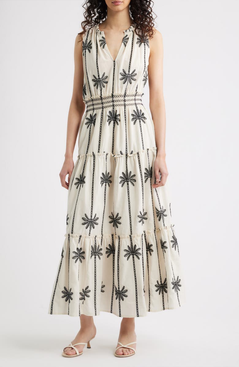 Rails Loulou Embroidered Sleeveless Cotton Maxi Dress, Main, color, Embroidered Palms