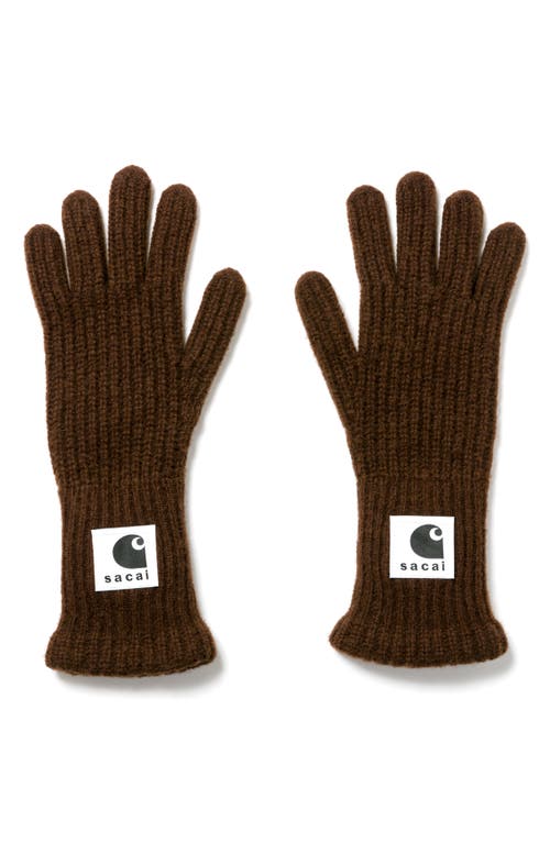 Sacai Carhartt Wip Rib Wool & Nylon Gloves In Brown