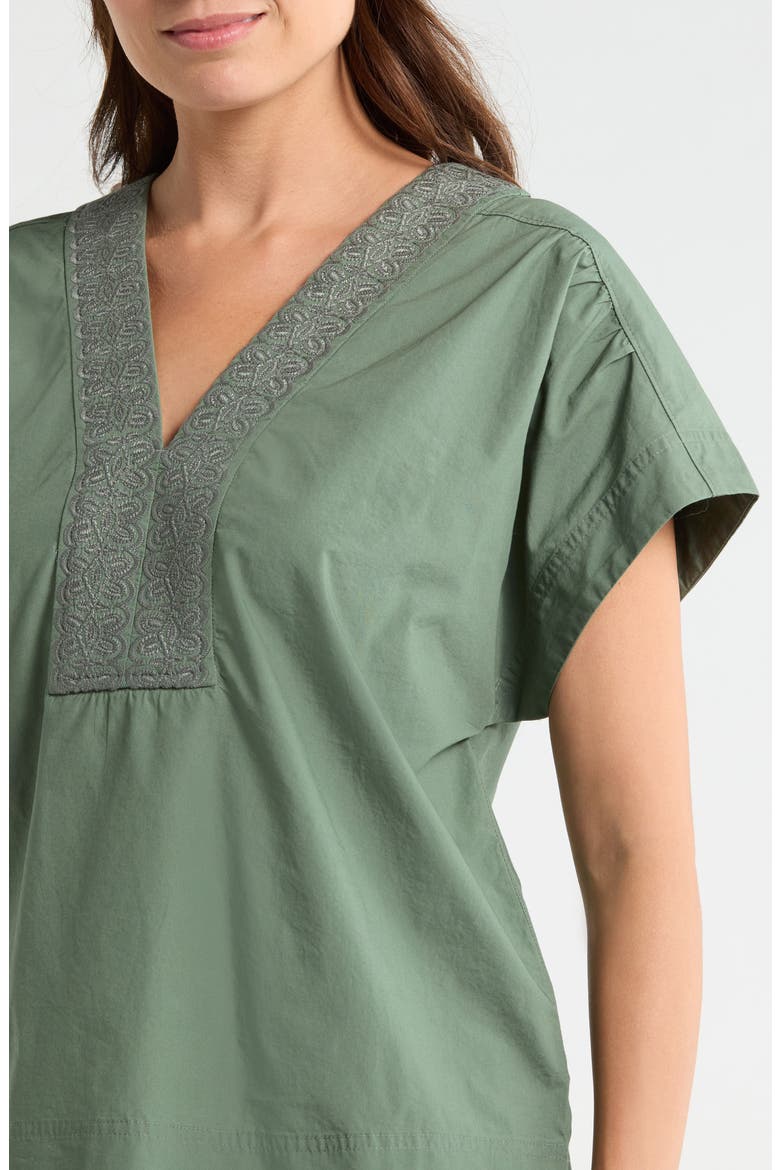 Oceana Isle Embroidered Cotton Popover Top, Alternate, color, DARK JADE
