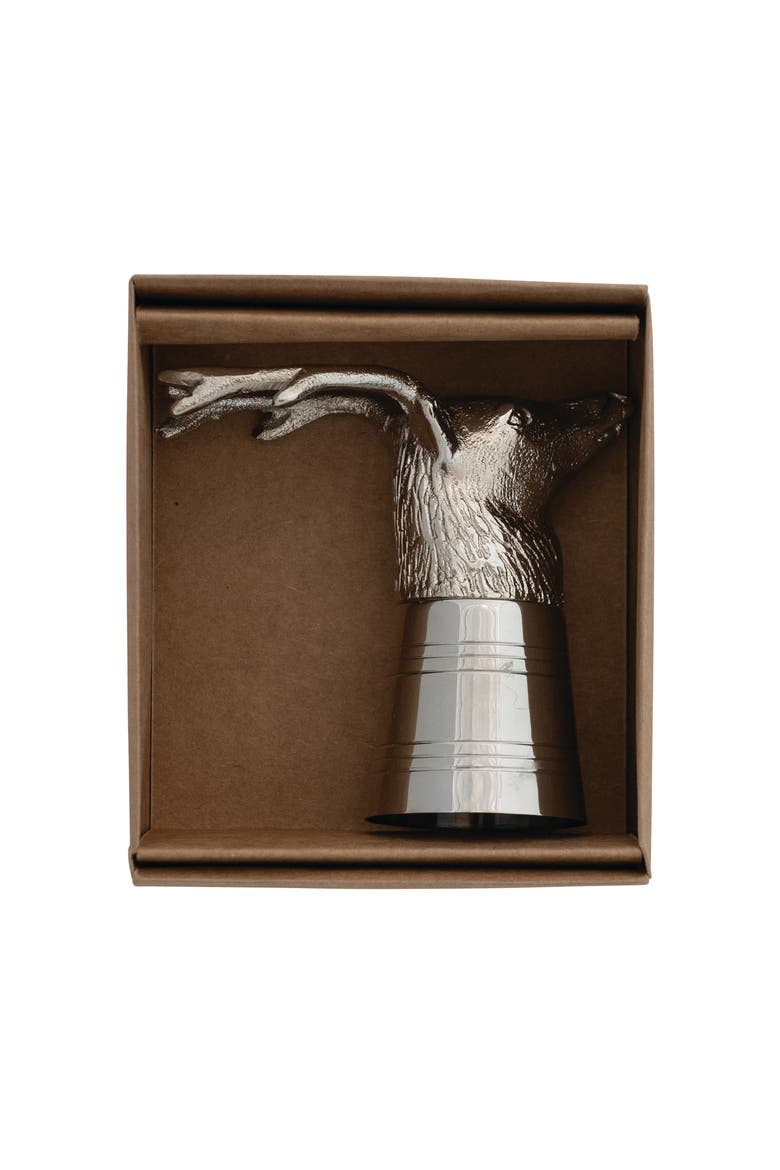 2-Ounce Cast Aluminum and Stainless Steel Deer Head Shot Glass in Kraft Box, Nickel Finish, Main, color, Nickel