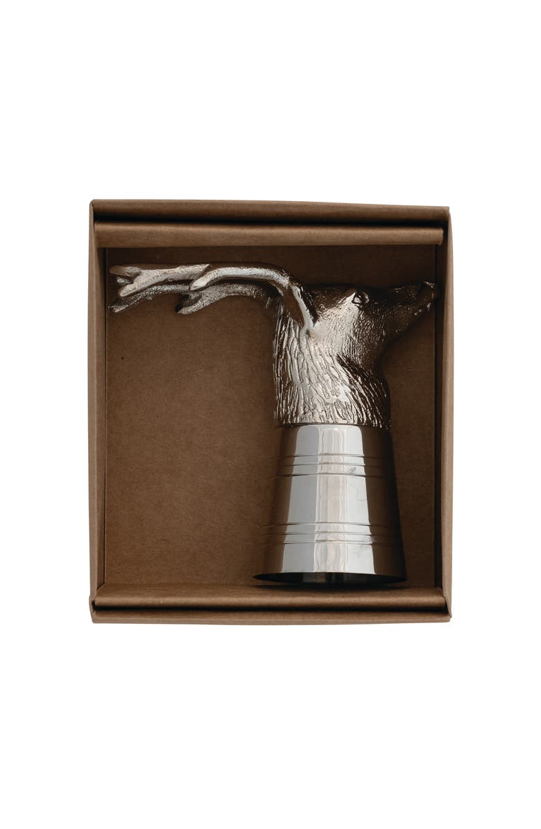 Storied Home 2-Ounce Cast Aluminum and Stainless Steel Deer Head Shot Glass in Kraft Box, Nickel Finish, Main, color, Nickel