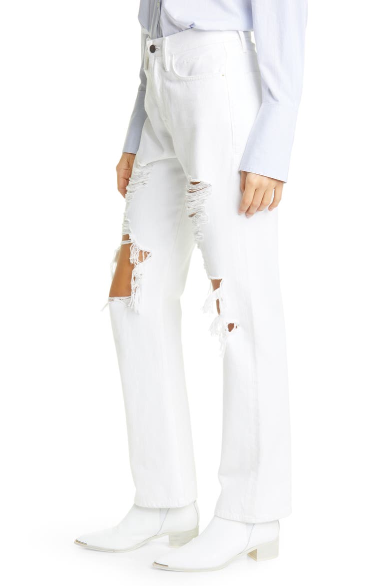 Le Hollywood High Waist Straight Leg Jeans, Alternate, color, RUMPLED BLANC RIPS