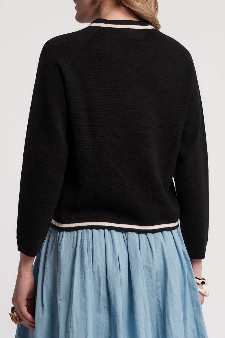 Border Tie Neck Cardigan, Alternate, color, Black/Oyster