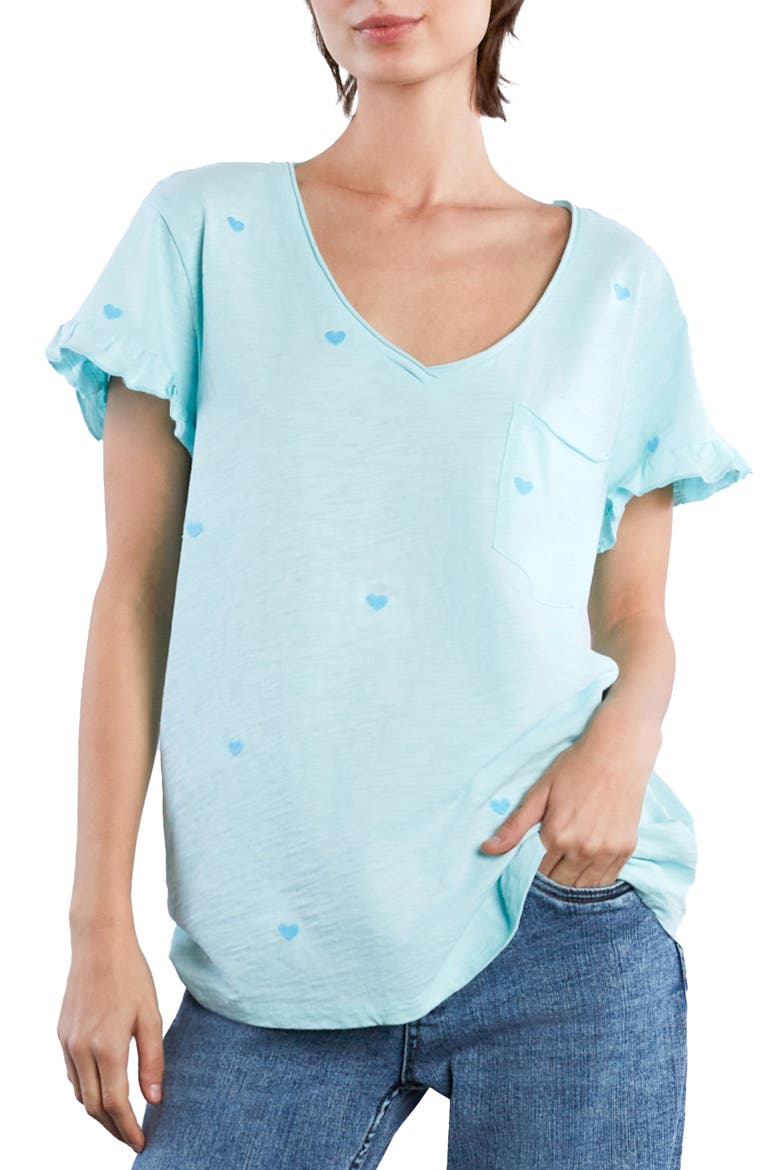 Sweetheart Embroidered Cotton T-Shirt, Main, color, FAIR AQUA