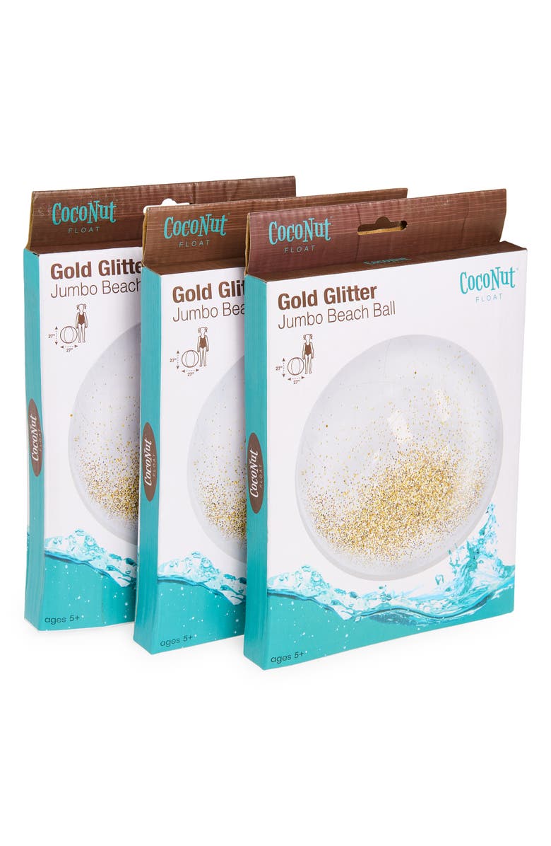 Coconut Outdoor 3-Pack Jumbo Glitter Beach Balls, Main, color, Metallic Gold