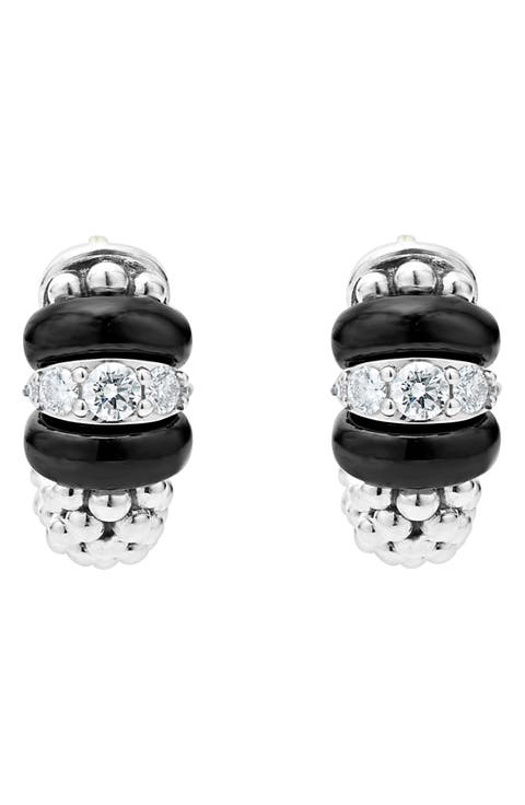 Black Caviar Diamond Huggie Hoop Earrings
