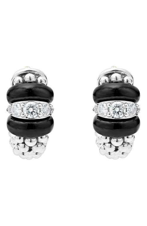 Lagos Black Caviar Diamond Huggie Hoop Earrings In Silver