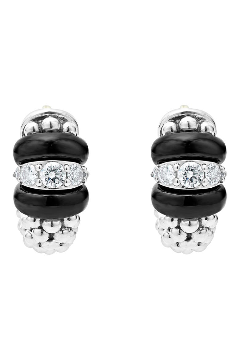 Black Caviar Diamond Huggie Hoop Earrings video