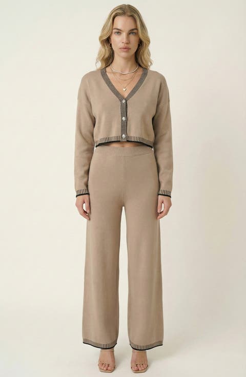 Contrast Trim Knit Cardigan Set