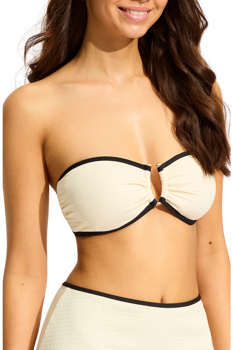 Ring Front Bandeau Bikini Top, Alternate, color, ECRU