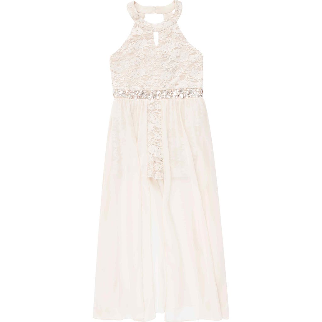 Speechless Kids' Glitter Lace Walk Thru Romper In Pale Blush