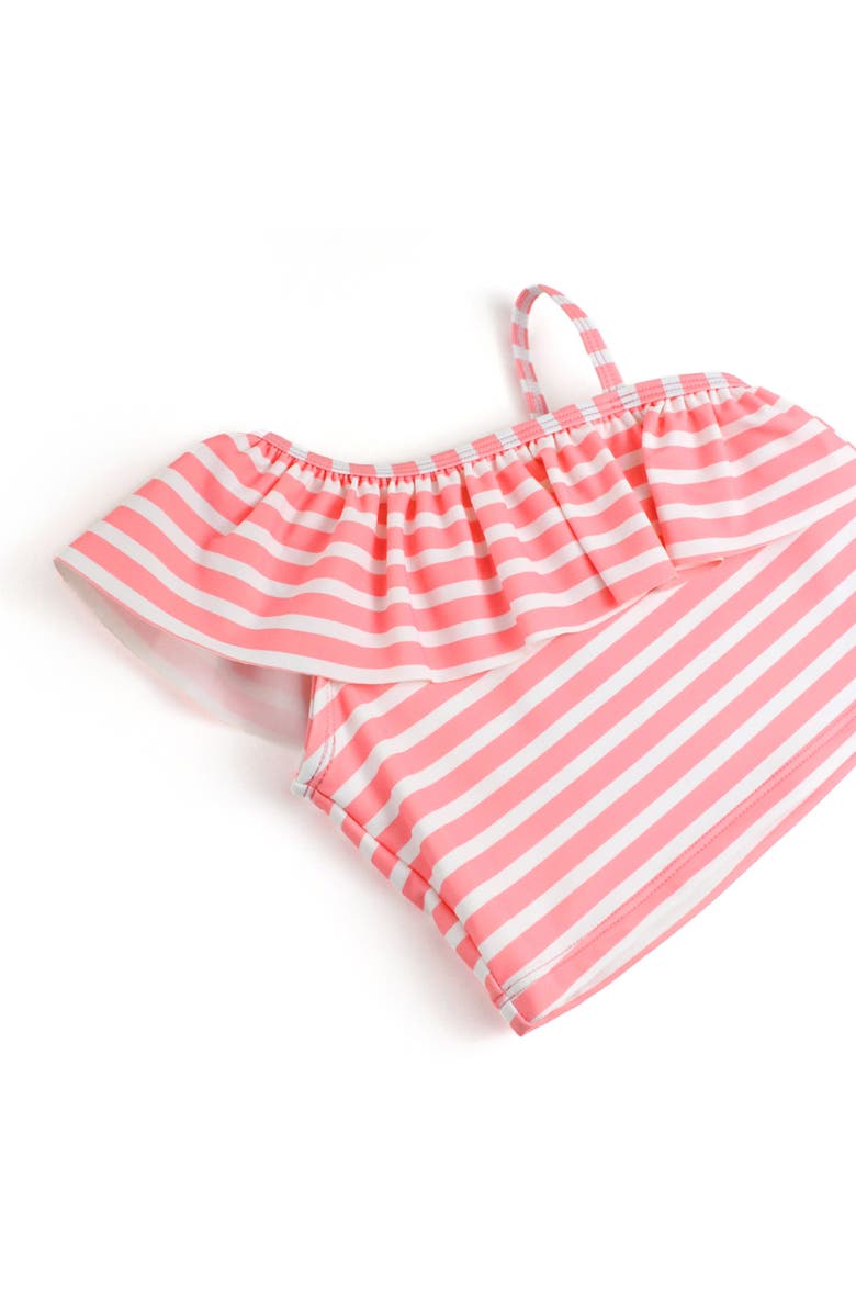 RuffleButts Baby Girls One Shoulder Ruffle Tankini, Alternate, color, Flamingo Frenzy