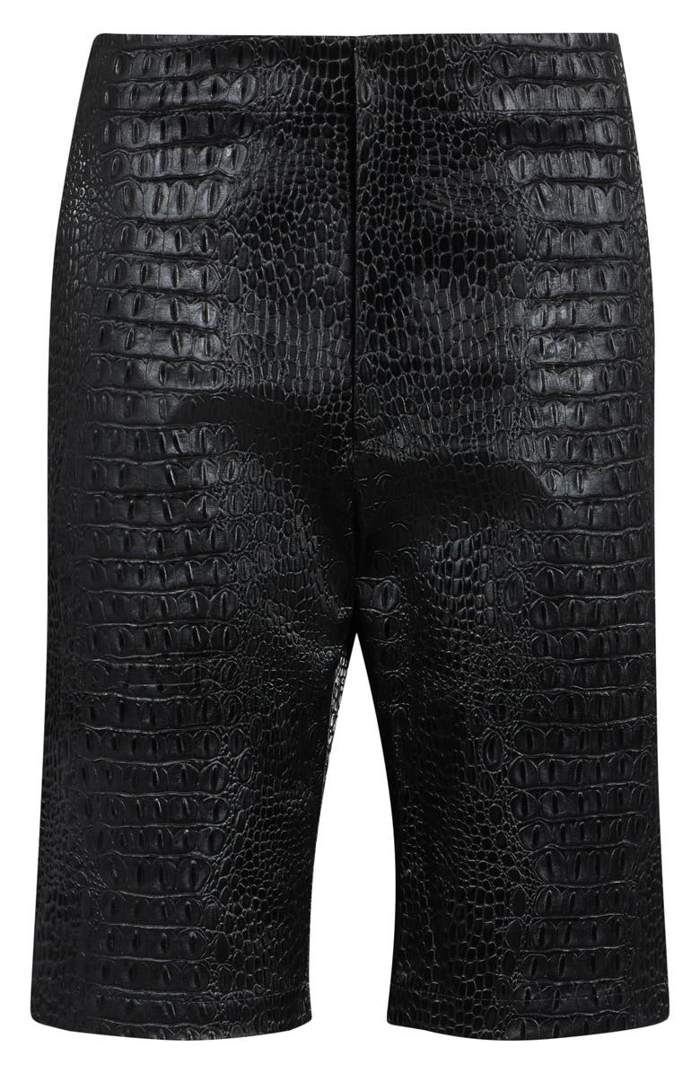 KIM SHUI Bella Croc Embossed Faux Leather Bermuda Shorts, Main, color, Black