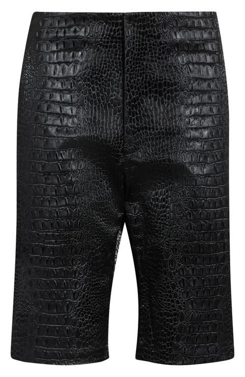 Bella Croc Embossed Faux Leather Bermuda Shorts