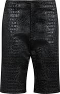 KIM SHUI Bella Croc Embossed Faux Leather Bermuda Shorts