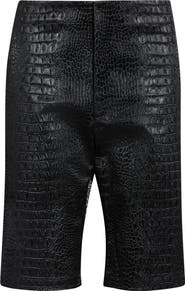 KIM SHUI Bella Croc Embossed Faux Leather Bermuda Shorts