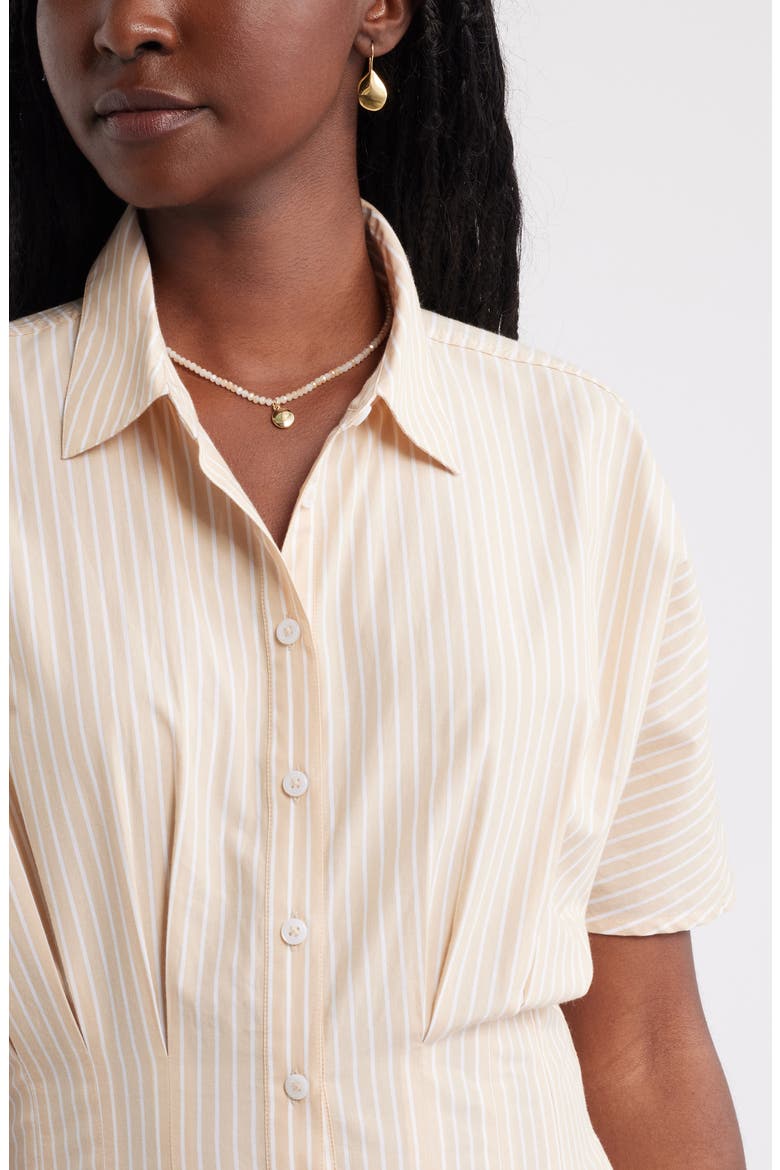 Stripe Pleated Dolman Sleeve Midi Shirtdress, Alternate, color, TAN SHORE-WHITE CORA STRIPE