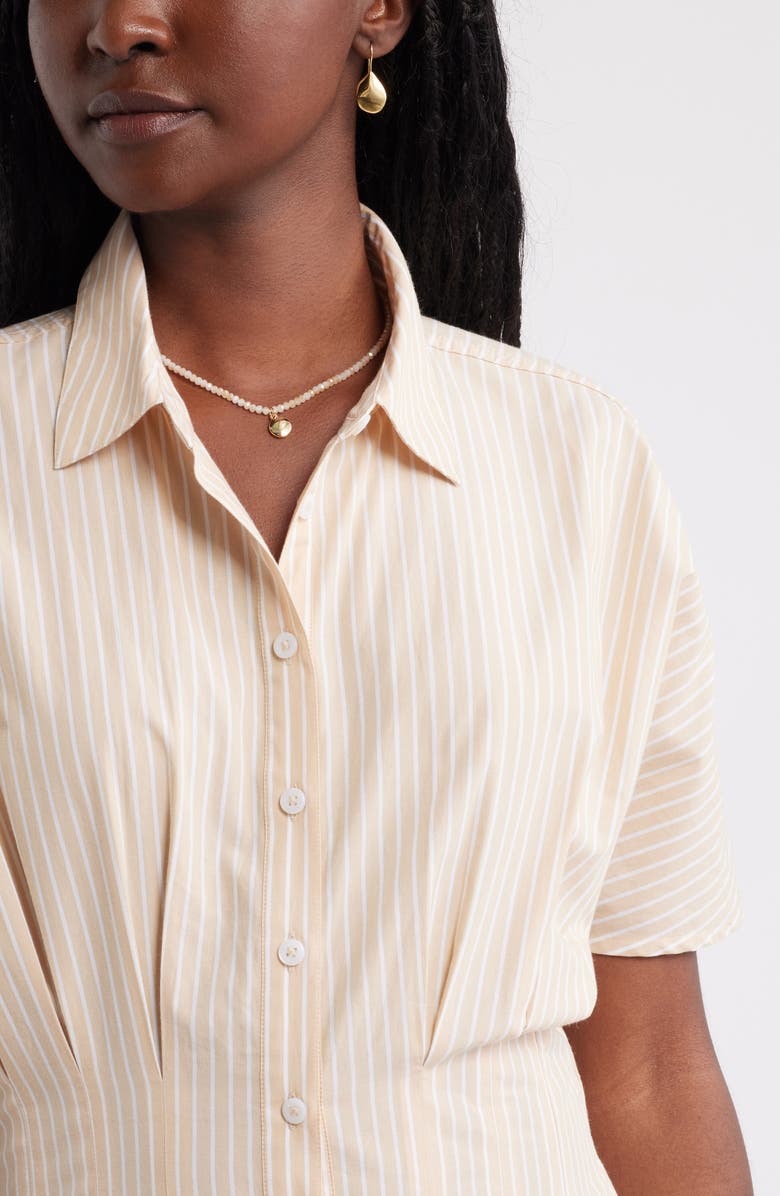 Caslon<sup>®</sup> Stripe Pleated Dolman Sleeve Midi Shirtdress, Alternate, color, Tan Shore-White Cora Stripe