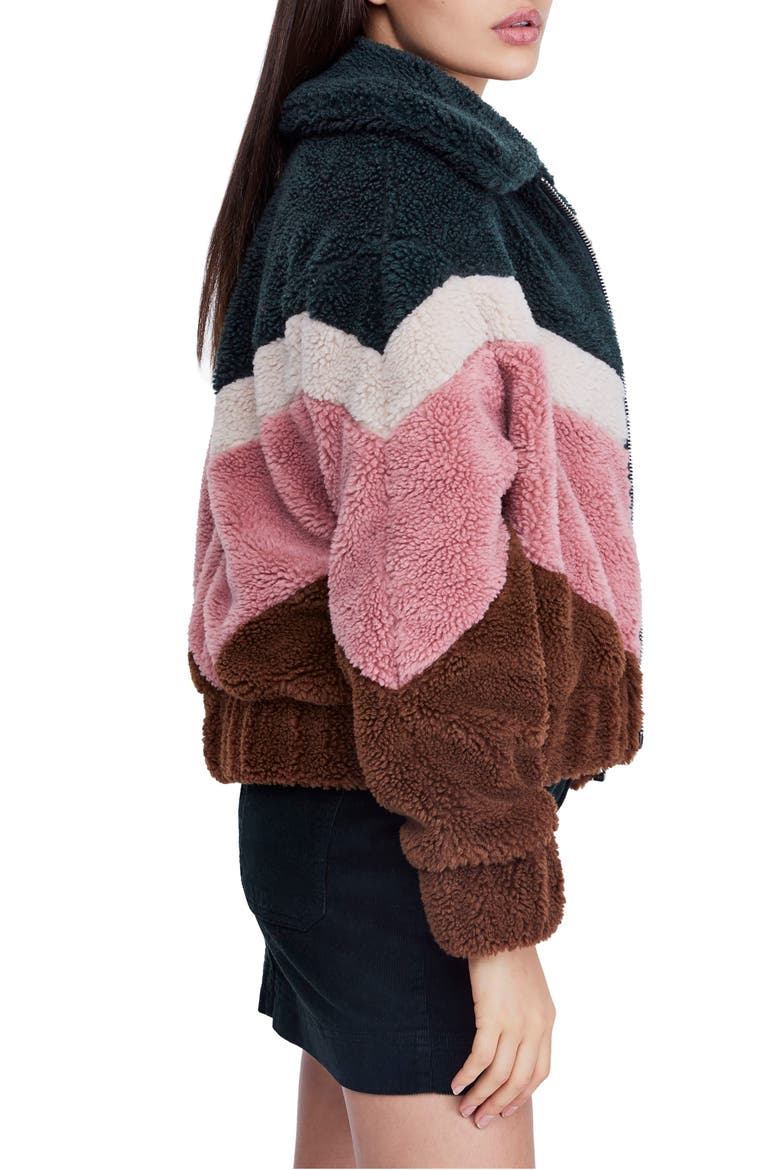 Chevron Teddy Coat, Alternate, color, ROSE COMBO