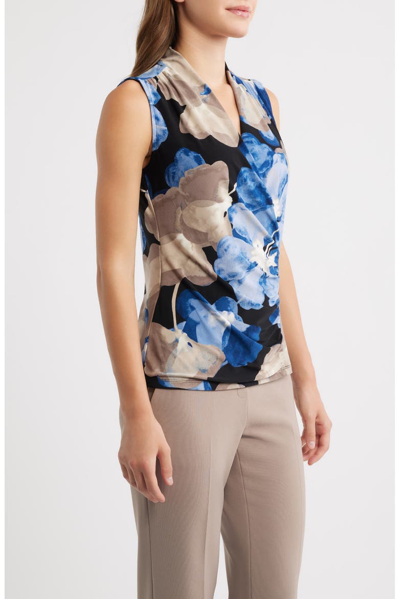 Floral Ruched Faux Wrap Top, Alternate, color, ANNE BLACK/ DUTCH BLUE MULTI