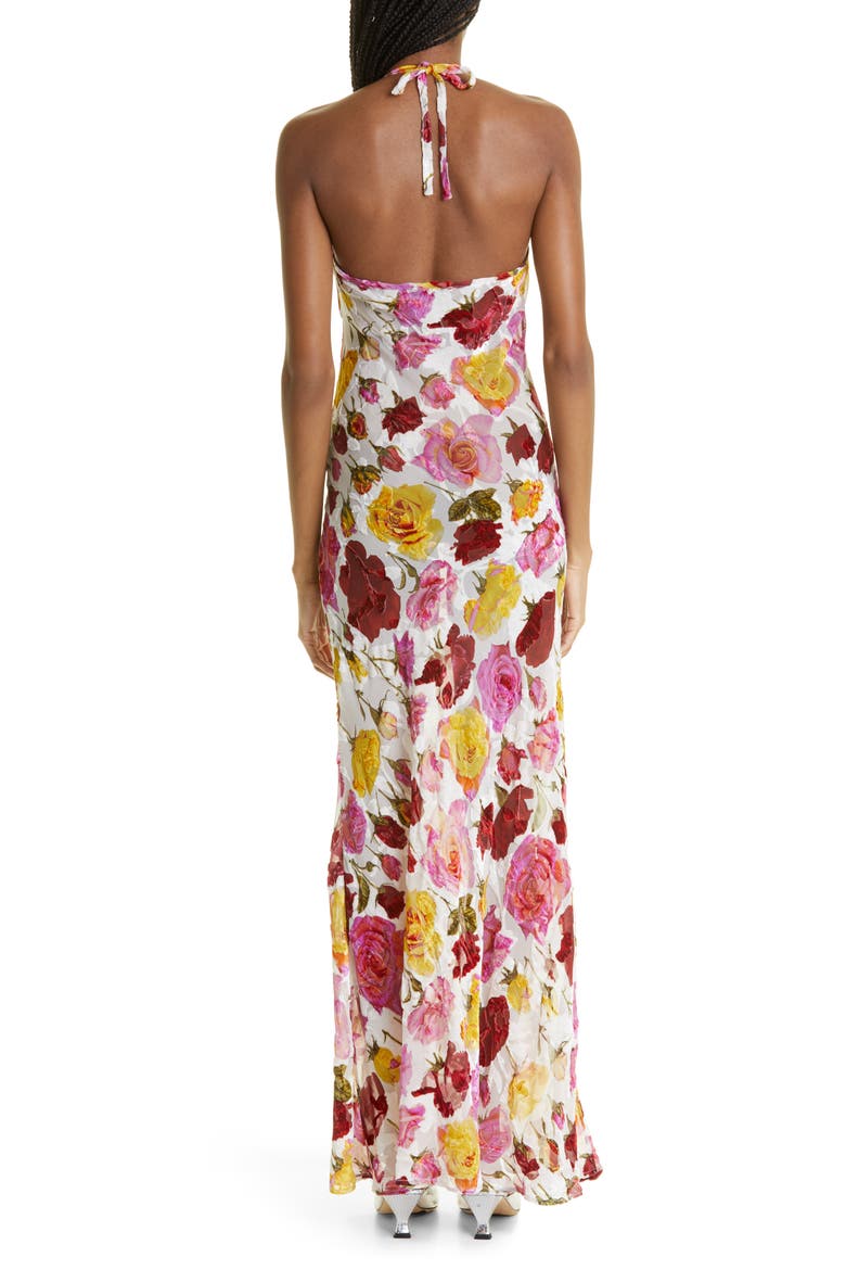 Rose Print Halter Neck Maxi Slipdress, Alternate, color, IVORY