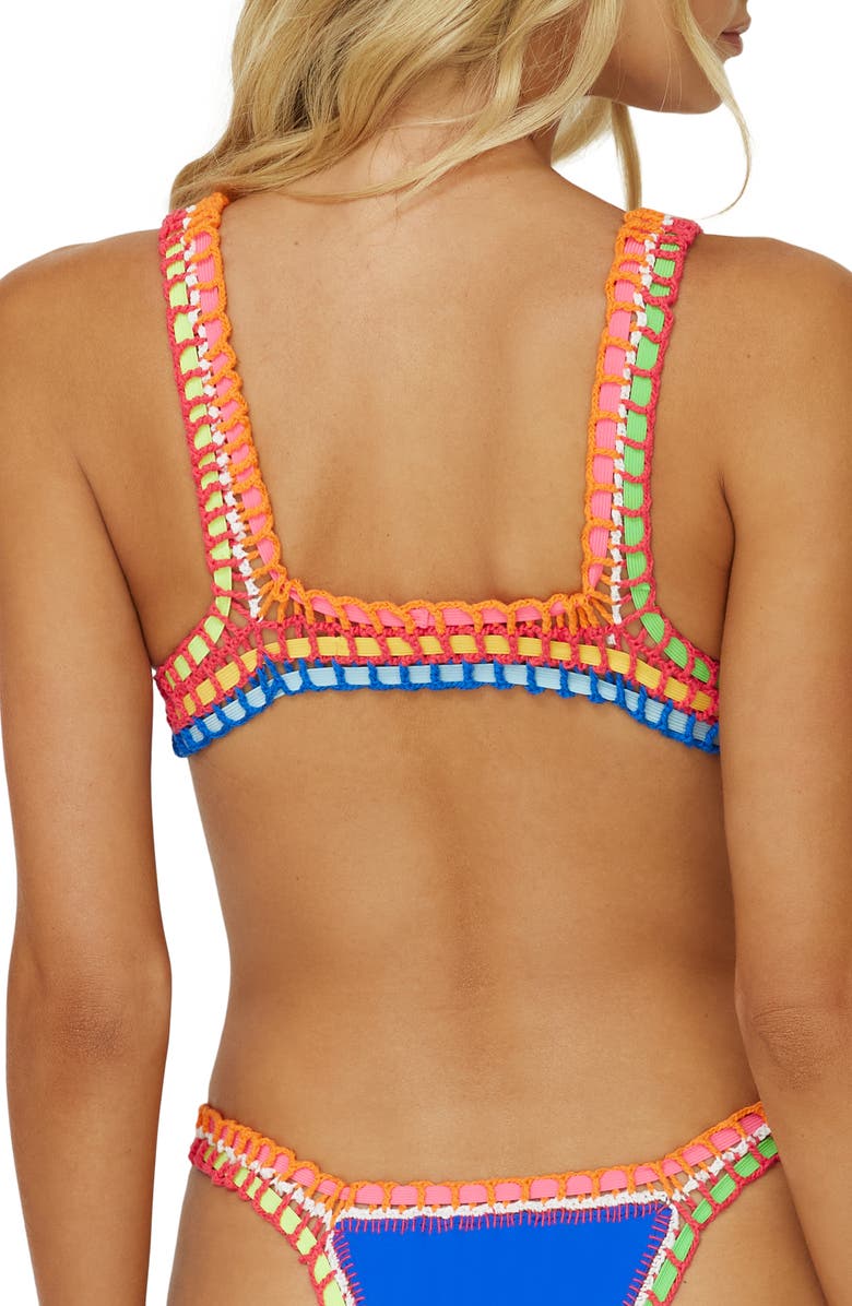 PQ SWIM Colorful Whipstitch Trim Triangle Bikini Top, Alternate, color, Waverly