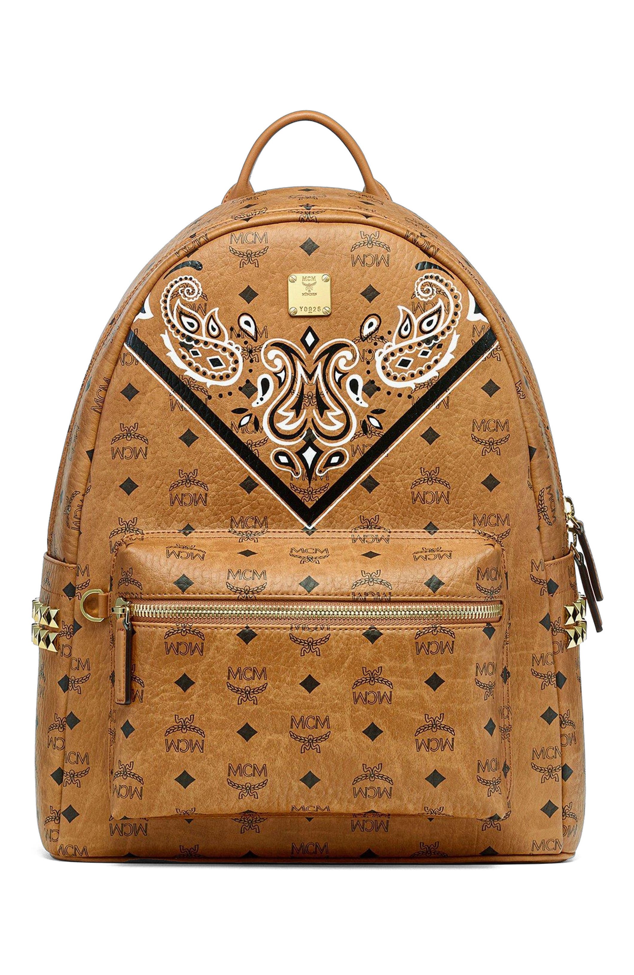 MCM Stark Side Studs Backpack in Bandana Visetos, Main, color, 