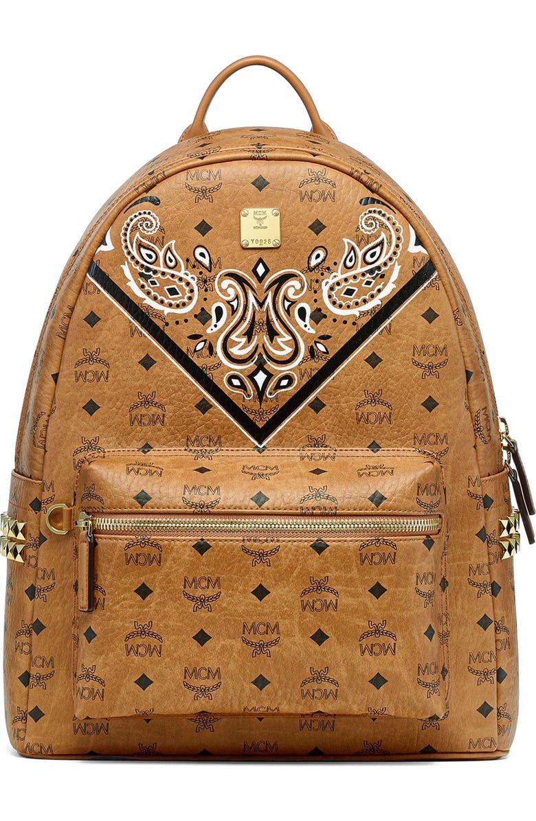 MCM Stark Side Studs Backpack in Bandana Visetos, Main, color,