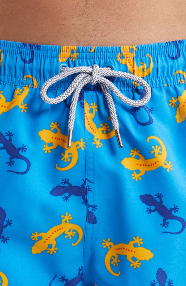 Tom & Teddy Gecko Print Performance Swim Trunks, Alternate, color, Blue/ Orange