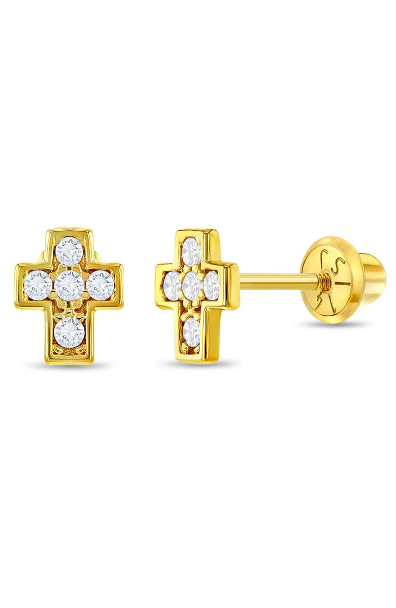 In Season Jewelry 14k Petite Cubic Zirconia Cross Earrings, Main, color, Gold