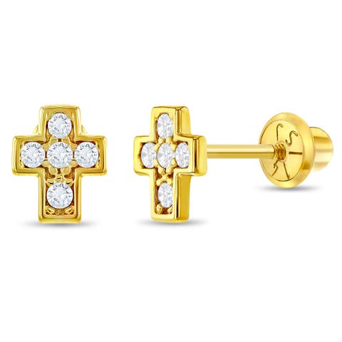 14k Petite Cubic Zirconia Cross Earrings