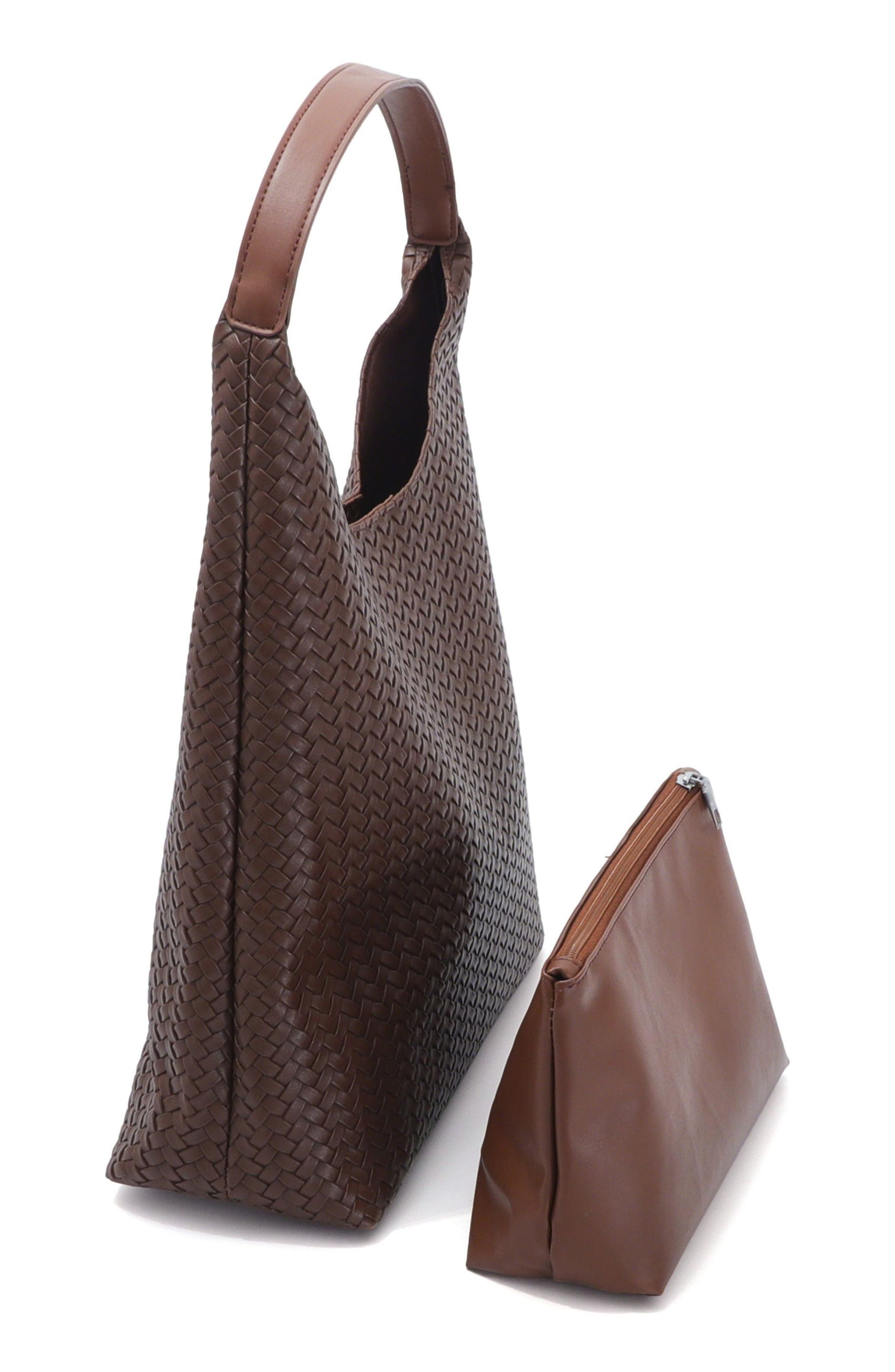 Adornia Texture Woven Shoulder Bag, Alternate, color, Brown