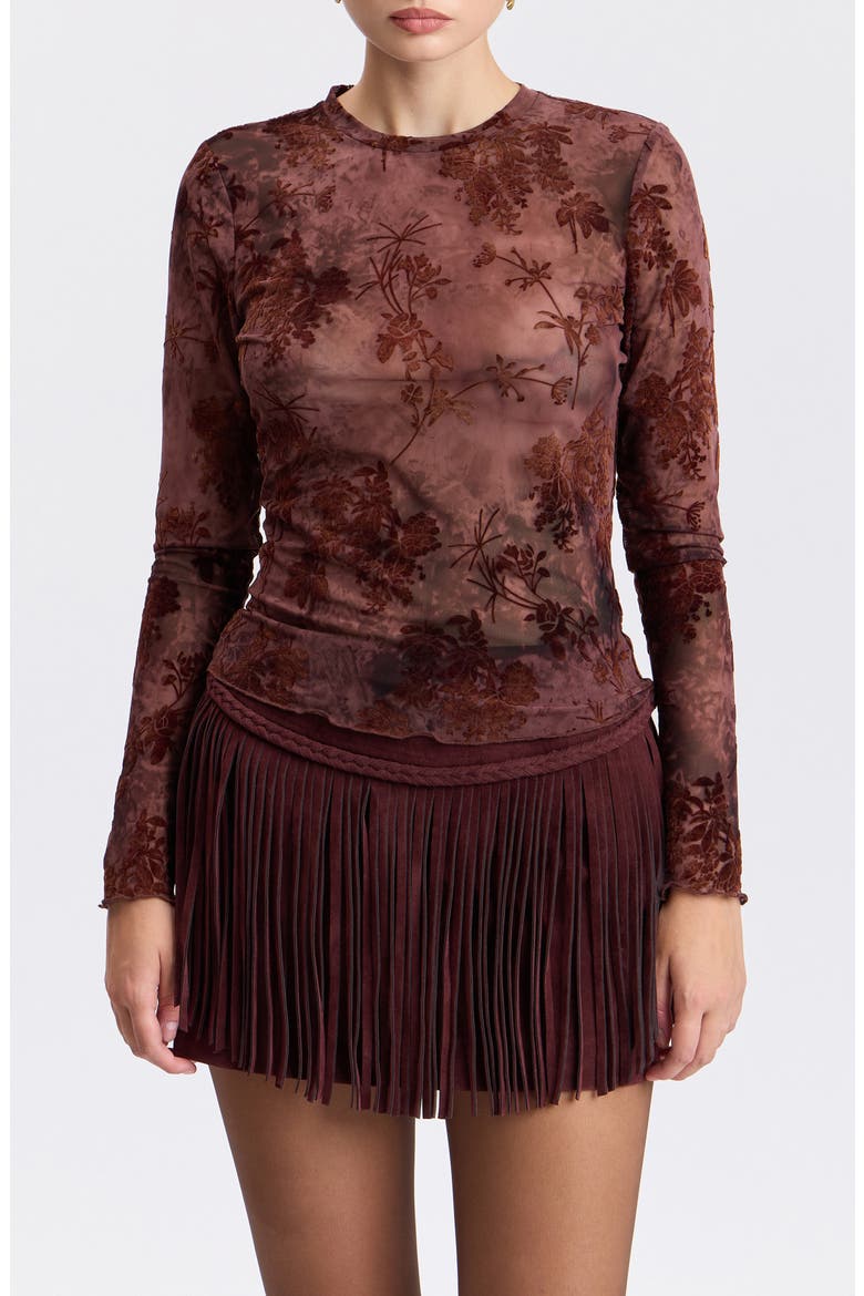 Floral Burnout Long Sleeve Shirt, Alternate, color, WINE MULTI