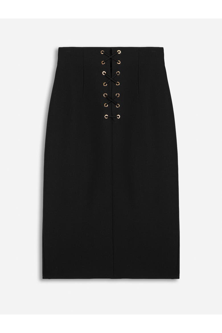 Eyelet Detail High Waist Midi Skirt, Main, color, Black